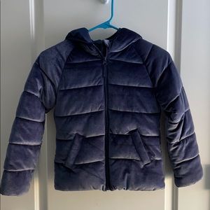 Blue velvet puffy coat